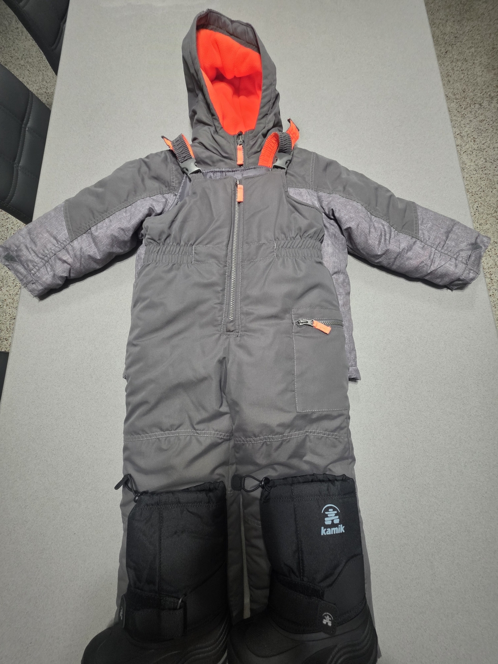 Kamik Kids' Black Snow Bib with Bright Orange Lining